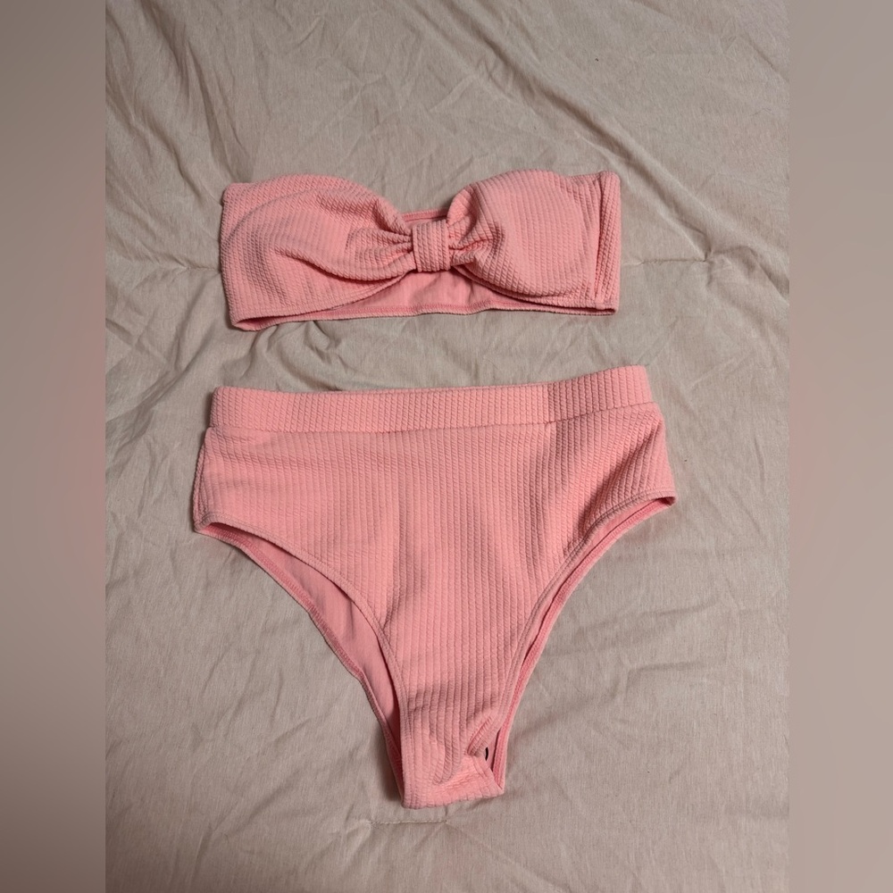 Pink Textured Bikini Set